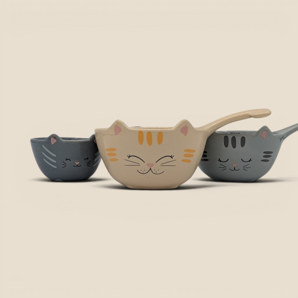 Cat Ceramic 3 Measuring Cup Set Kawaii Functional Kitchen Decor Cat Lover Gift